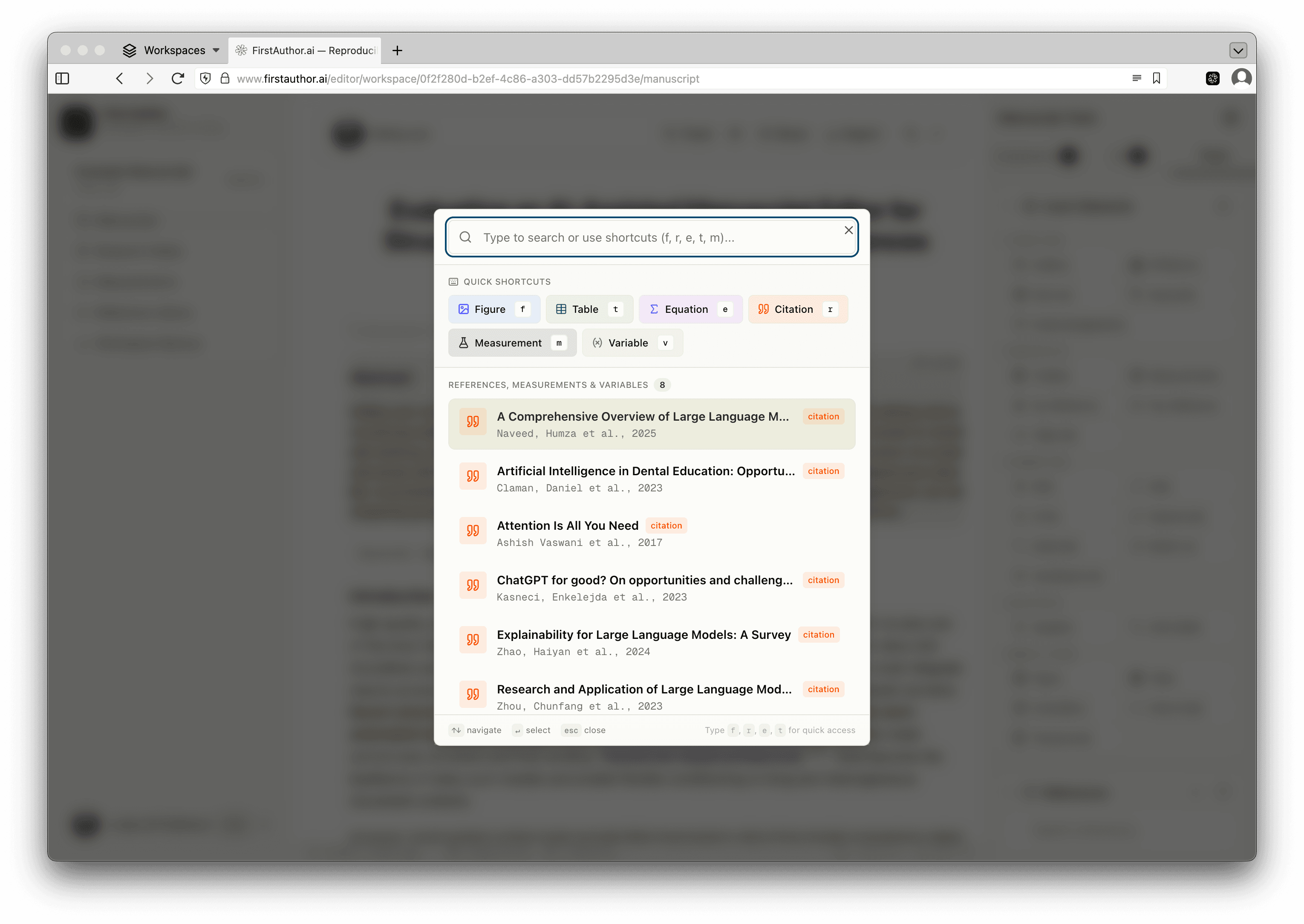 Cite measurements, references, and media